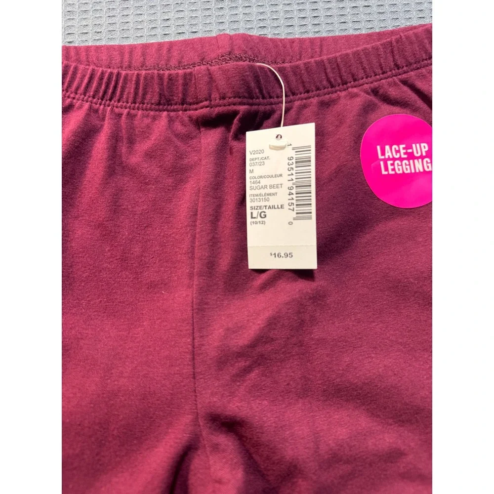 The Childrens Place Lace-Up Legging Girls L 10/12 Sugar Beet Burgundy